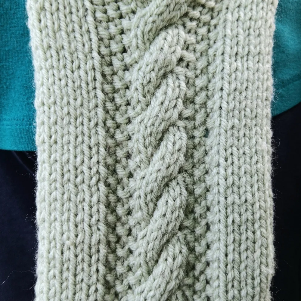 Handmade Handknit Sage Green Cableknit Crossbody Cell Phone Bag